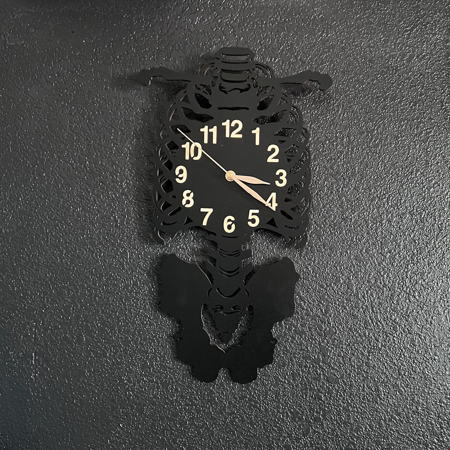 Anatomical skeleton wall clock — unique handmade design for medical offices or Halloween decor