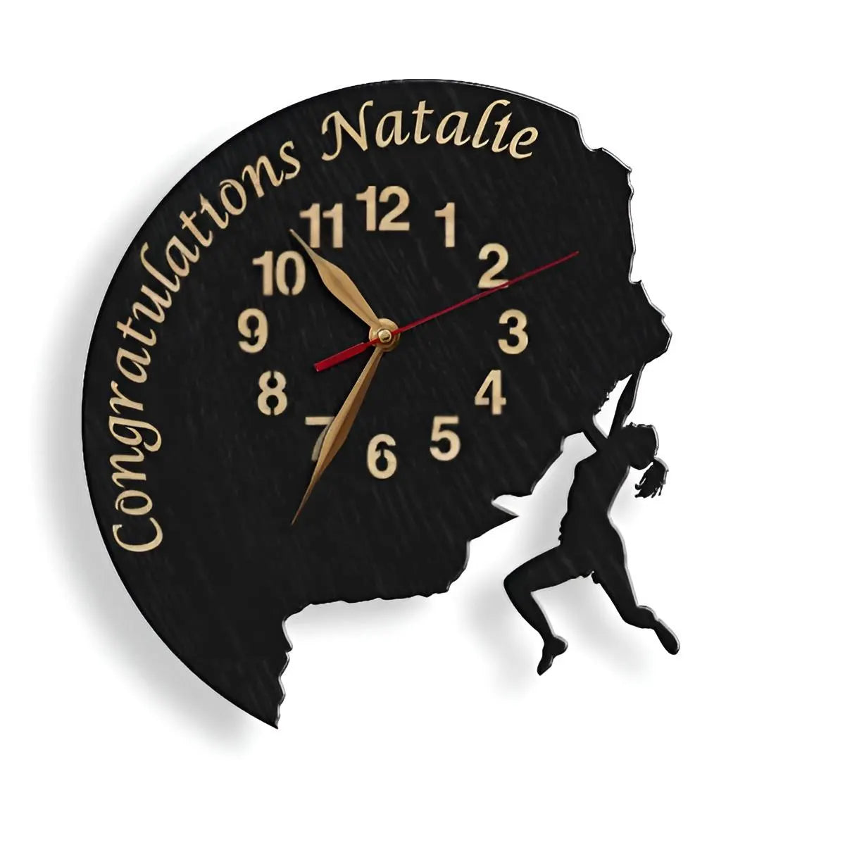 Inspirational clock with climbing silhouette with congatulations