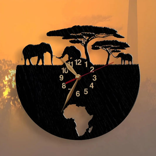 Styled custom African Safari elephant wall clock
