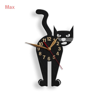 Black cat clock with raised tail – perfect gift for cat enthusiasts