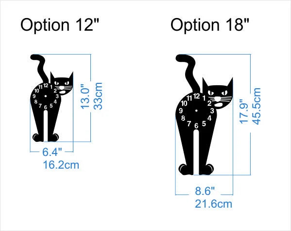 Black Cat Wall Clock – Fun Wooden Decor | Height 13 / 18 inches (33 / 45 cm)