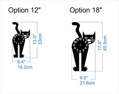 Black Cat Wall Clock – Fun Wooden Decor | Height 13 / 18 inches (33 / 45 cm)