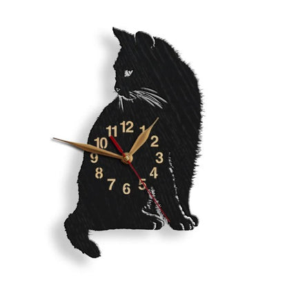 Black cat wall clock – wooden decor for cat lovers and playful home design