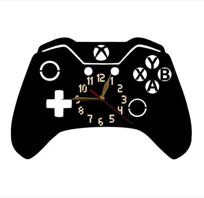 Gamer room wall clock shaped like next-gen gamepad