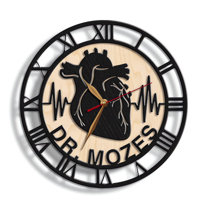 Personalized cardiologist wall clock with anatomical heart design