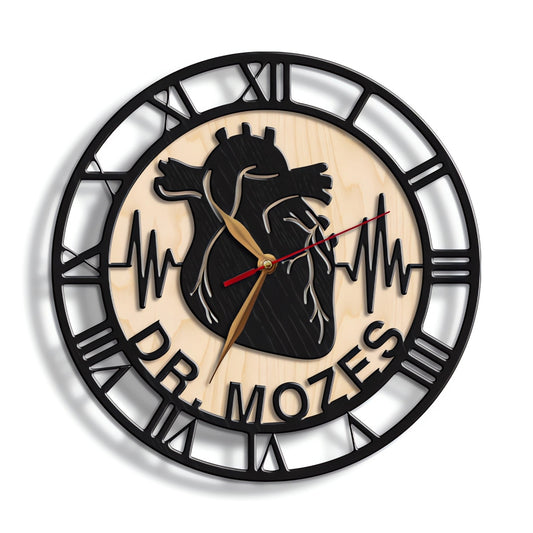 Personalized cardiologist wall clock with anatomical heart design