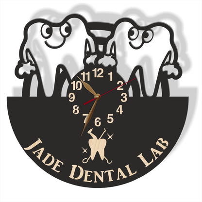 Personalized wood wall clock for dental lab – fun decor for dentist or orthodontist office