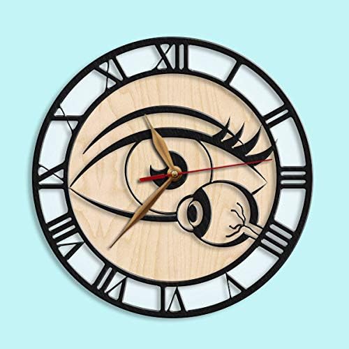 Science-inspired wall clock featuring an eye and eyeball, ideal for offices or labs