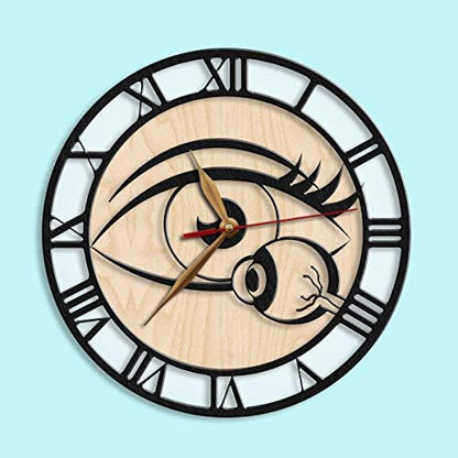 Science-inspired wall clock featuring an eye and eyeball, ideal for offices or labs
