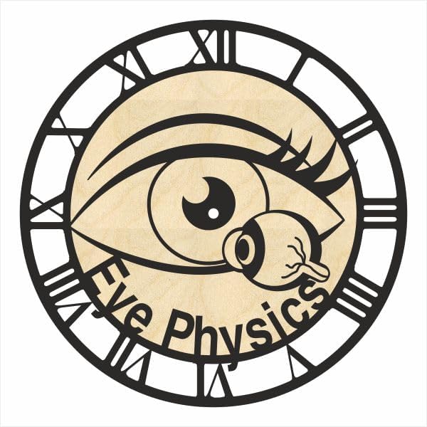 wall clock with an eye and eyeball design featuring the clinic name
