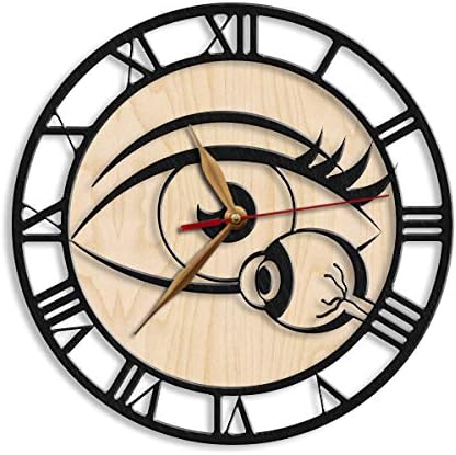 Artistic laser-cut clock with stylized eye graphic