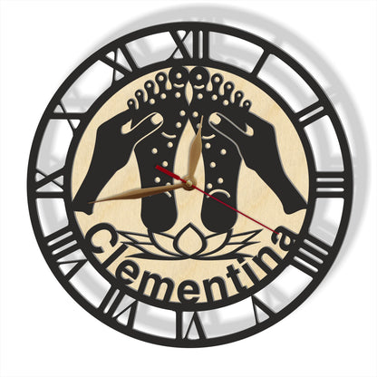 Non-ticking wall clock for reflexologists – calming decor for foot massage studio