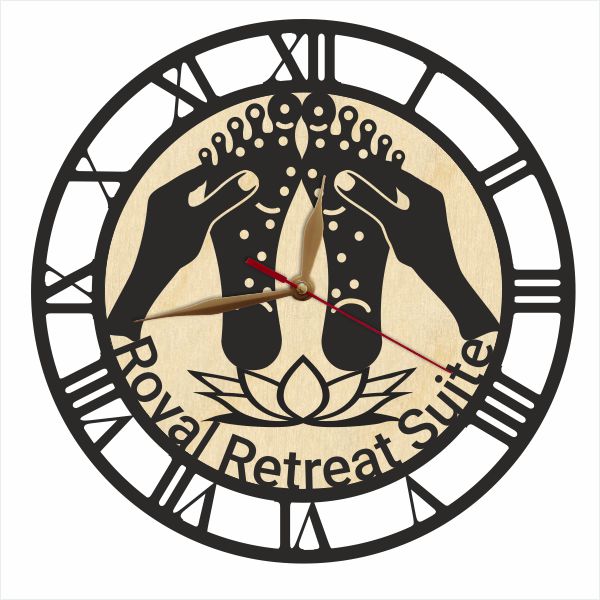 Reflexology wall clock featuring custom clinic name and calming foot care symbols