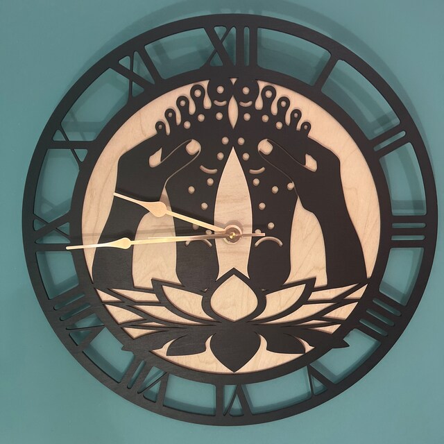 Custom reflexologist gift clock – laser-cut lotus and foot design on birch wood