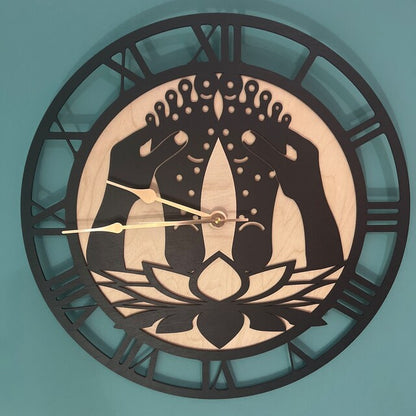 Custom reflexologist gift clock – laser-cut lotus and foot design on birch wood