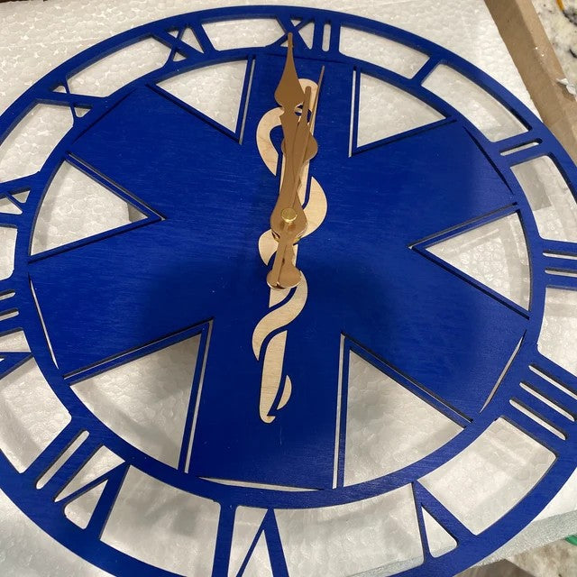 Wall clock with medical star symbol – non-ticking clock for emergency responders