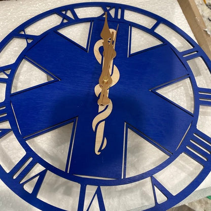 Wall clock with medical star symbol – non-ticking clock for emergency responders