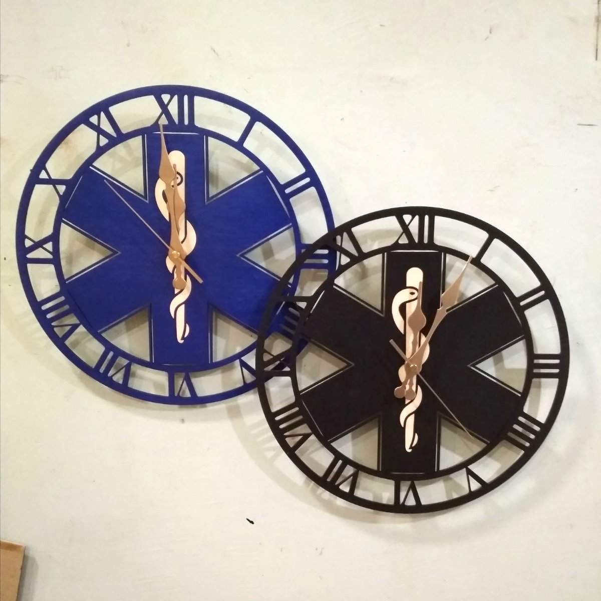 Blue and black Star of Life clock – handcrafted gift for first responders or EMT training room