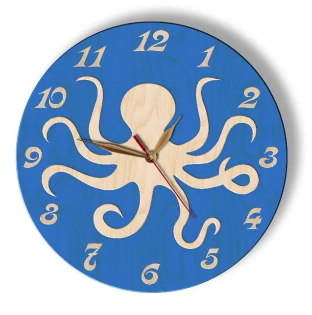 Blue octopus wall clock with cutout design – sea life decor for kids room