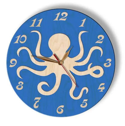 Blue octopus wall clock with cutout design – sea life decor for kids room
