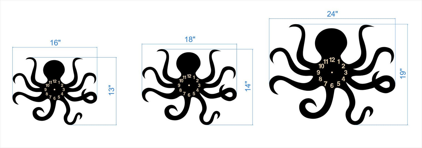 Large octopus wall clock – 24x19 inches, perfect for beach house or aquarium theme