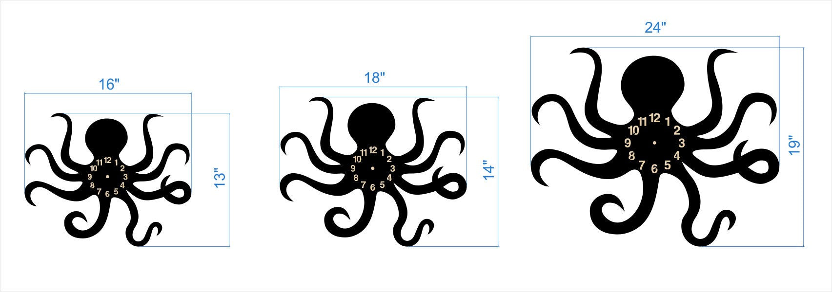 Large octopus wall clock – 24x19 inches, perfect for beach house or aquarium theme