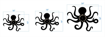 Large octopus wall clock – 24x19 inches, perfect for beach house or aquarium theme