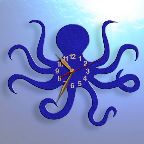 Blue octopus wall clock – nautical kids room decor