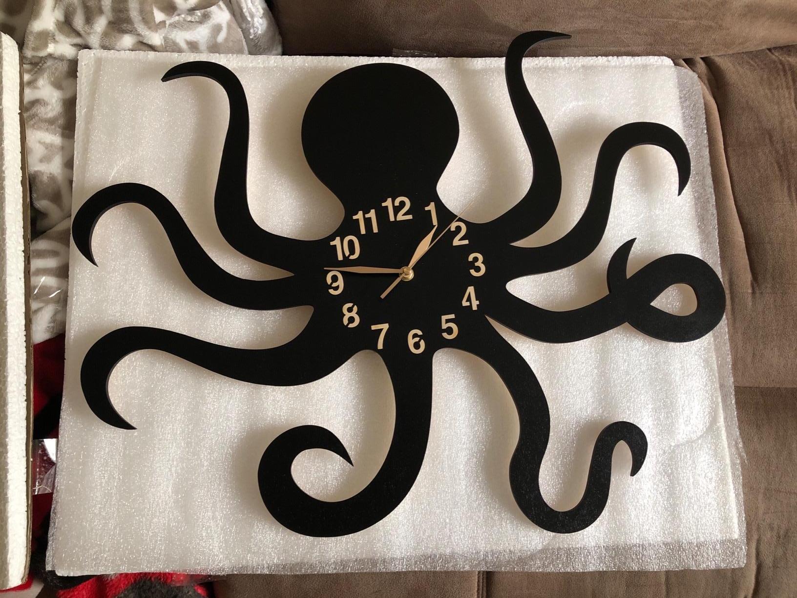Handmade octopus wall clock ready for gift packaging – diver or ocean gift idea