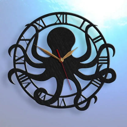 Round octopus wall art clock—ocean theme gift for beach house