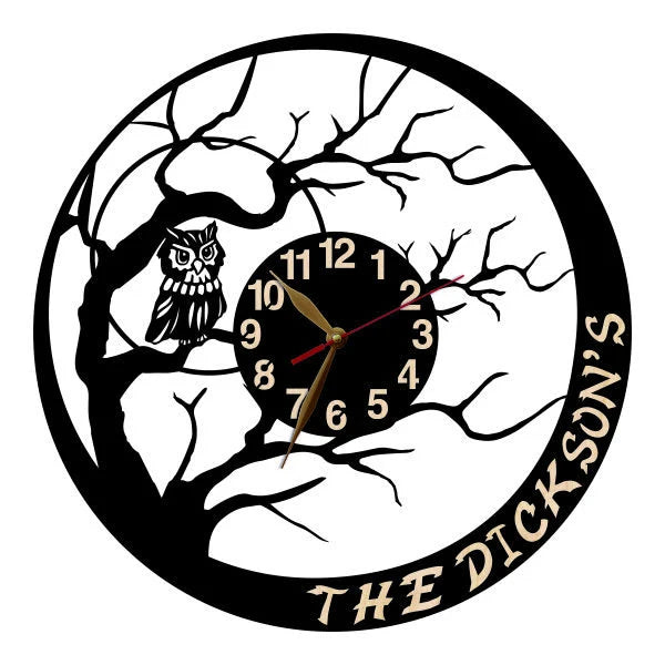 Decorative custom owl wall clock with family name