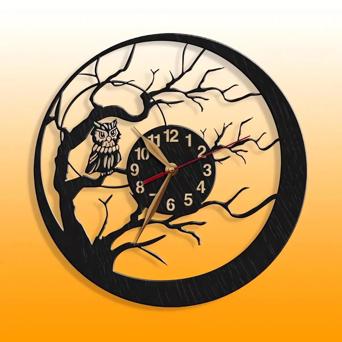 Owl sitting on tree wall clock for Halloween decor