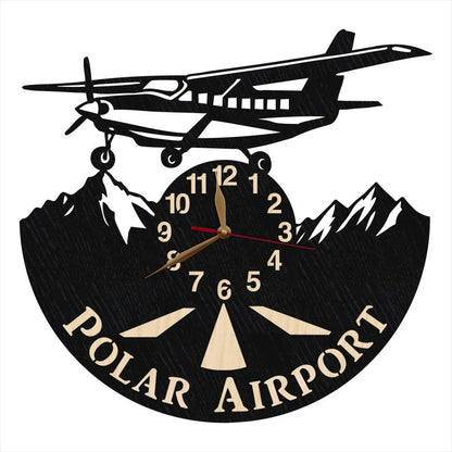 Polar Airport wall clock with mountains and light runway beams