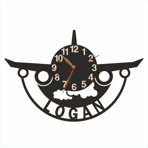Custom name wall clock in airplane design