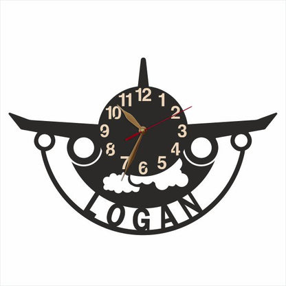 Custom name wall clock in airplane design