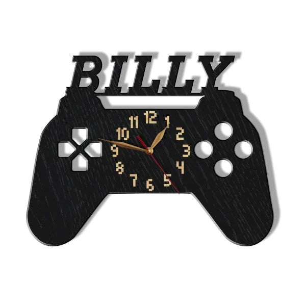 Kids’ bedroom wall clock shaped like a video-game pad