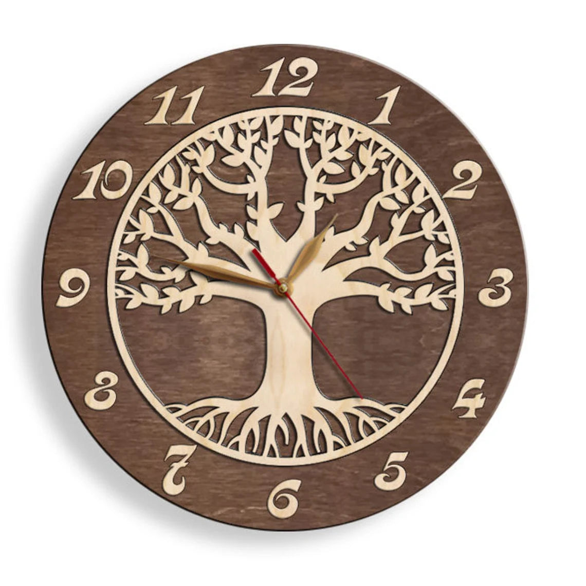 Rustic Tree of Life clock with golden hands