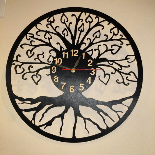 Tree of Life wall clock with heart leaves and roots
