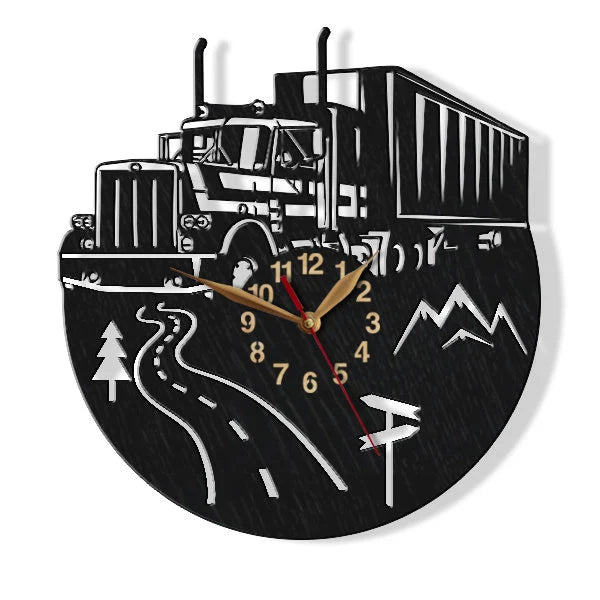 Fleet manager office clock with road and mountain motif