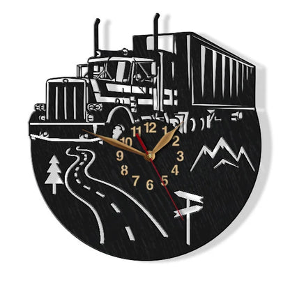 Fleet manager office clock with road and mountain motif