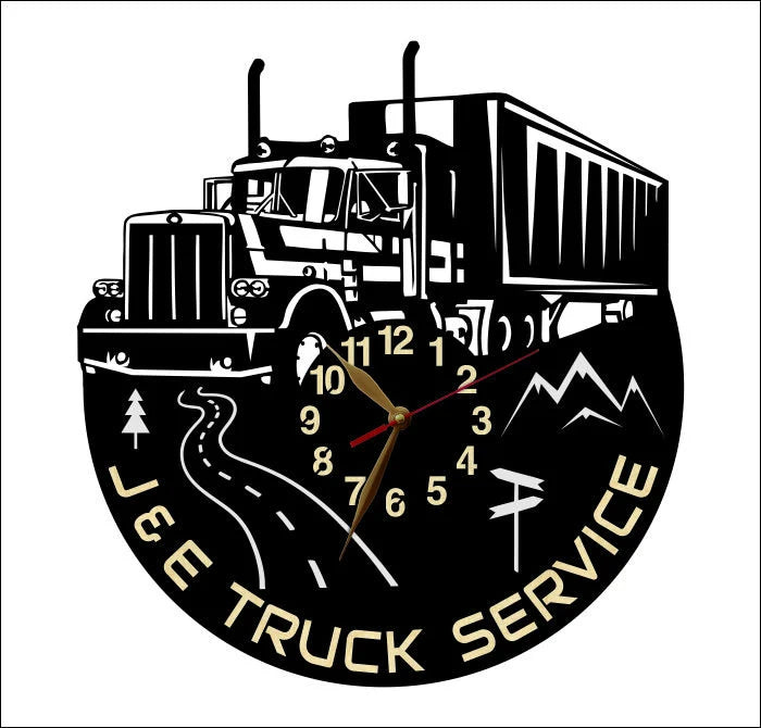 Personalized logistics office clock featuring truck and road design