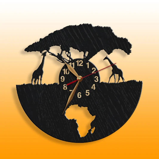 Giraffe wall clock with acacia tree