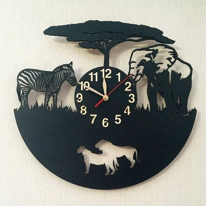 Artisan-crafted clock with savanna animals and space for custom engraving