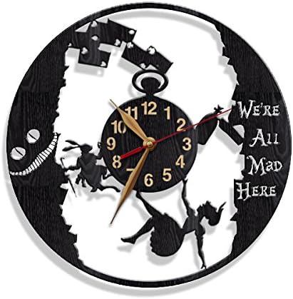 Alice-themed wall clock with Cheshire Cat and White Rabbit