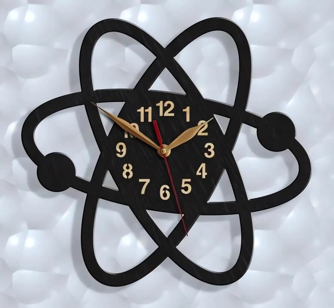 Scientific room decor clock with atomic theme