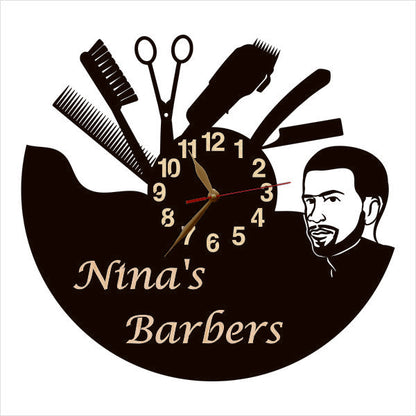 Personalized barbershop clock with silent movement and beard-themed design
