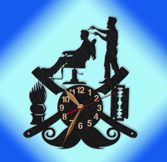 Stylish men's grooming salon clock with traditional barber elements
