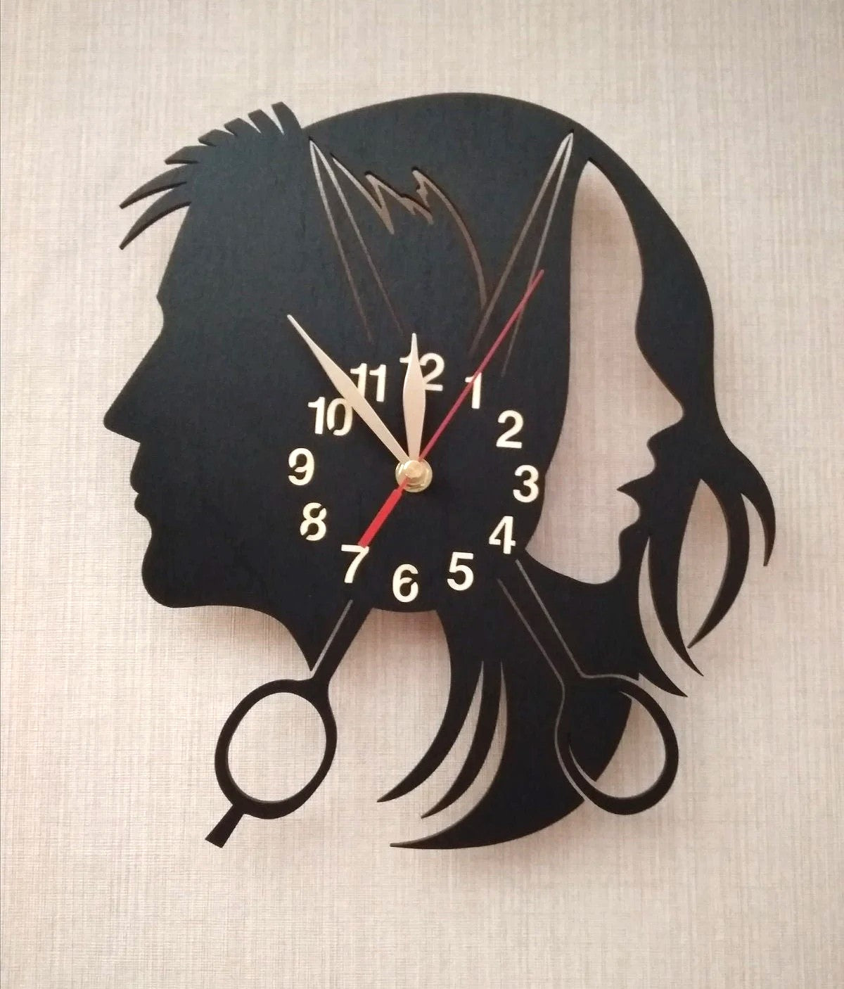 Wooden wall clock for hair stylists