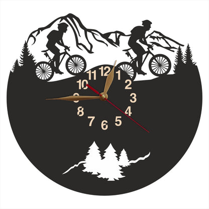 Mountain bike clock with two male riders and space for personalization