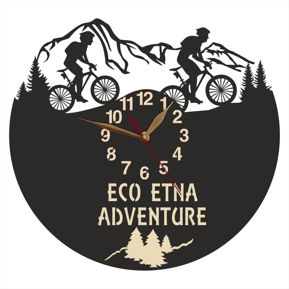 Eco Etna Adventure engraving on forest-themed cycling wall clock
